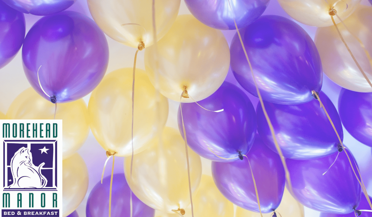 Durham Is Making Headlines Purple and White Party Balloons