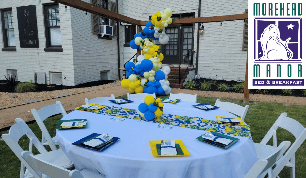 Morehead Manor Receives Rave Reviews Private Event with Banquet Tables and Balloons